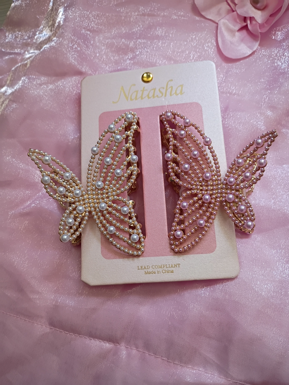 Natasha Couture Pink Pearl Butterfly Hair Clips for Kids
